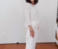 Johnny Was Zora Stitchwork Blouse in natural - women's blouse - detail view