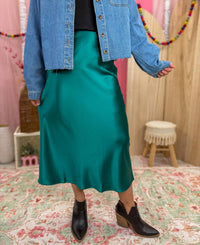 Wishlist - Evergreen Satin Midi Skirt