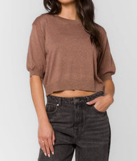 Velvet Heart Fendy Short Sleeve Crop Top in brown - women's t-shirt