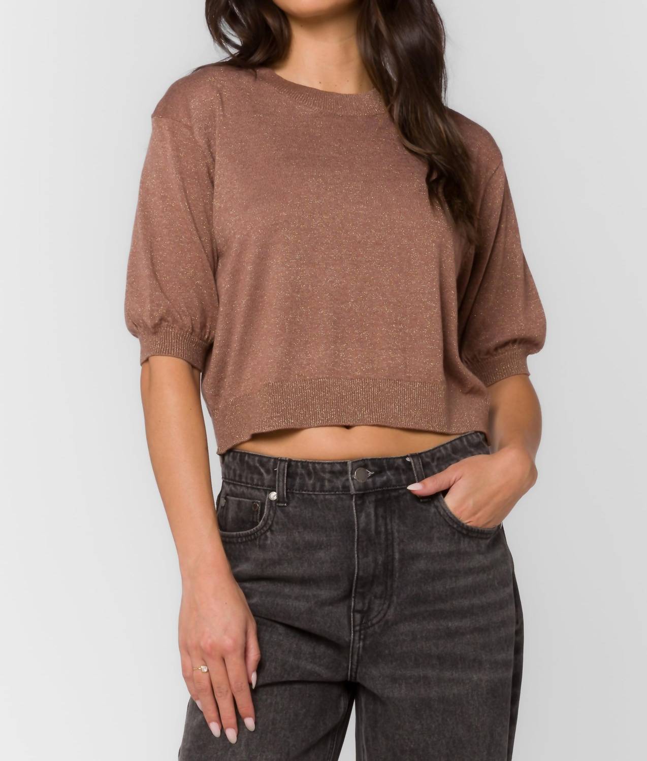 Velvet Heart Fendy Short Sleeve Crop Top in brown - women's t-shirt