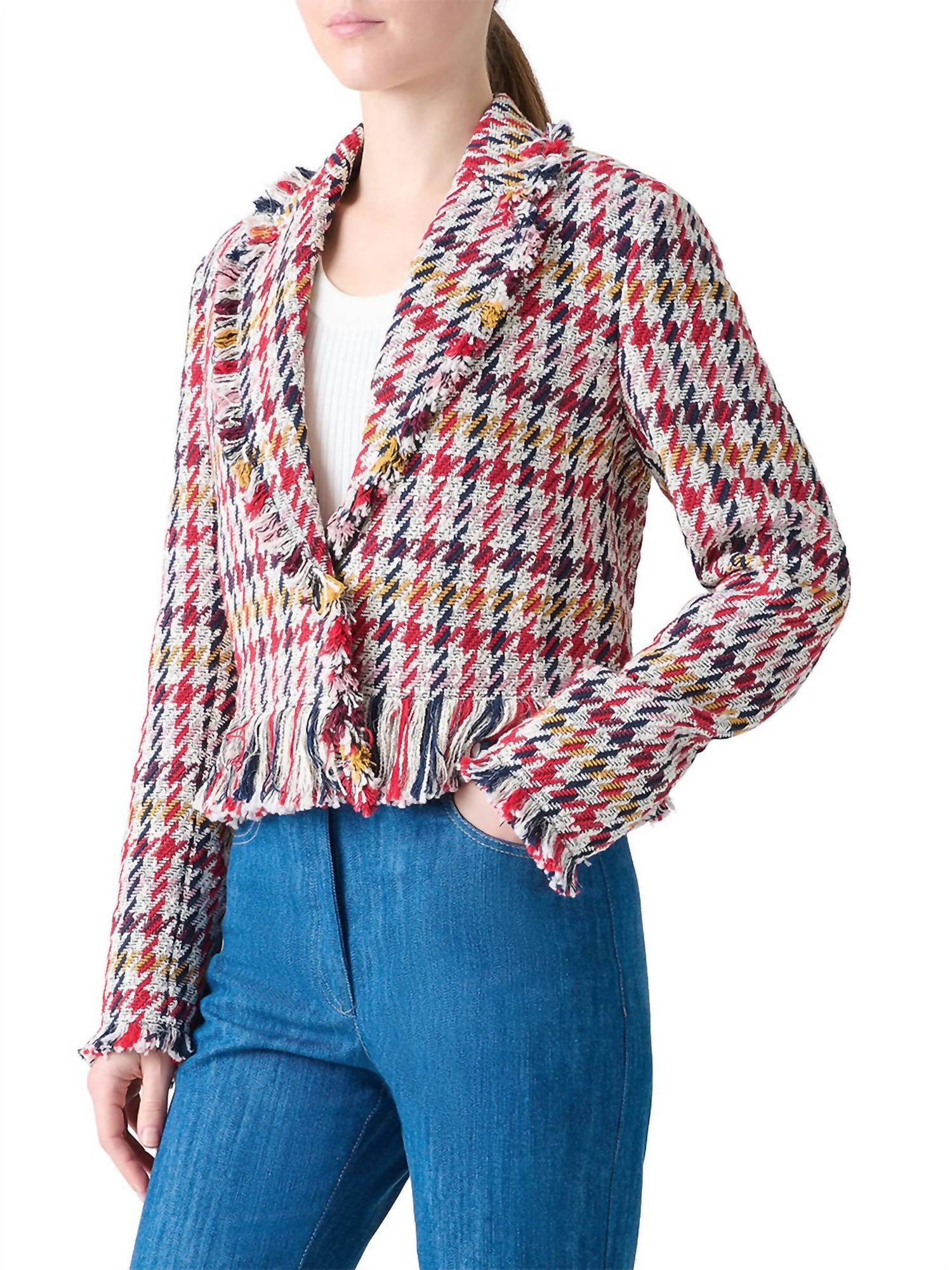 Akris Punto - Women's Check Tweed Maxi Fringes Jacket