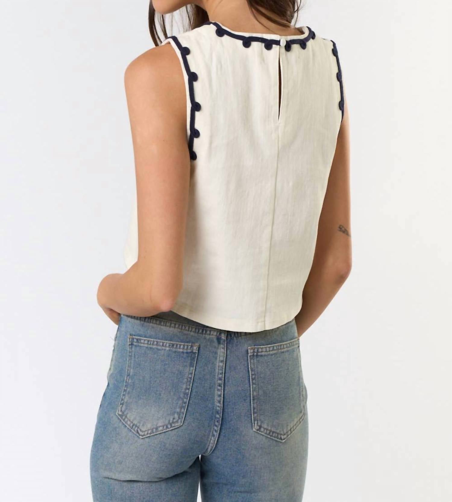 Lalavon - On a Whim Cord Detail Denim Vest Top