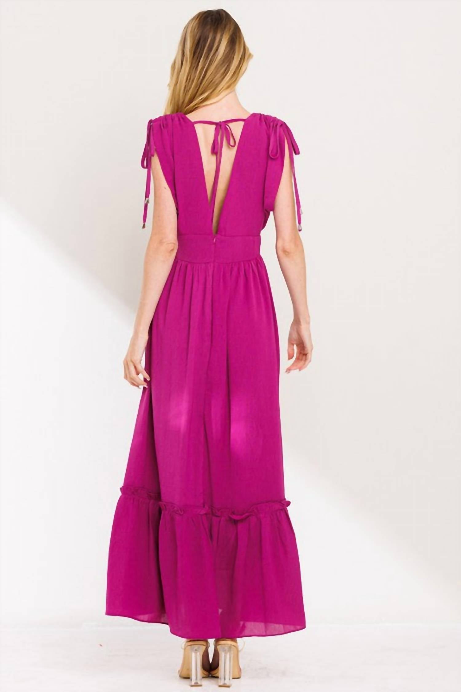 The Clothing Company Front Tie Maxi Dress in magenta - women's dress - alternate view