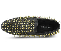 Bolano Men's Mesa Spiked Slip-on Smoking Driving Loafer in black gold - men's loafer - detail view