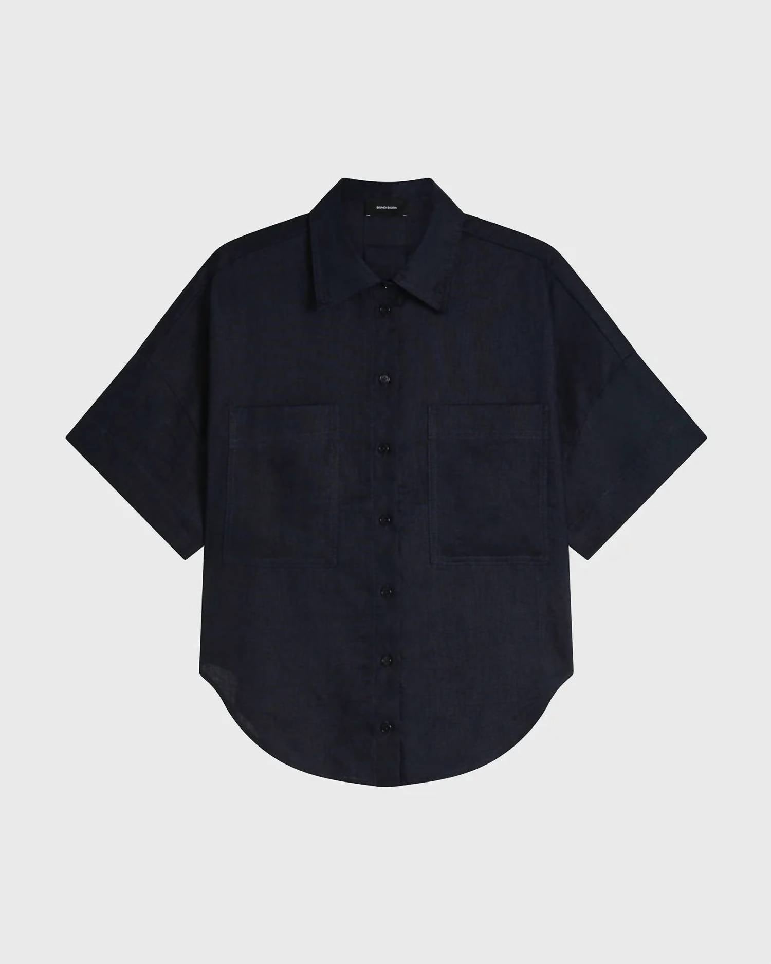 BONDI BORN Leiden Short Sleeve Shirt in navy - women's shirt - detail view