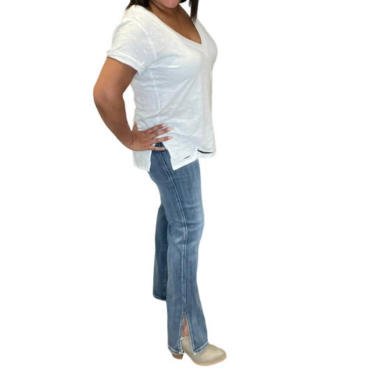 Risen - High Rise Straight Jeans With Side Slit