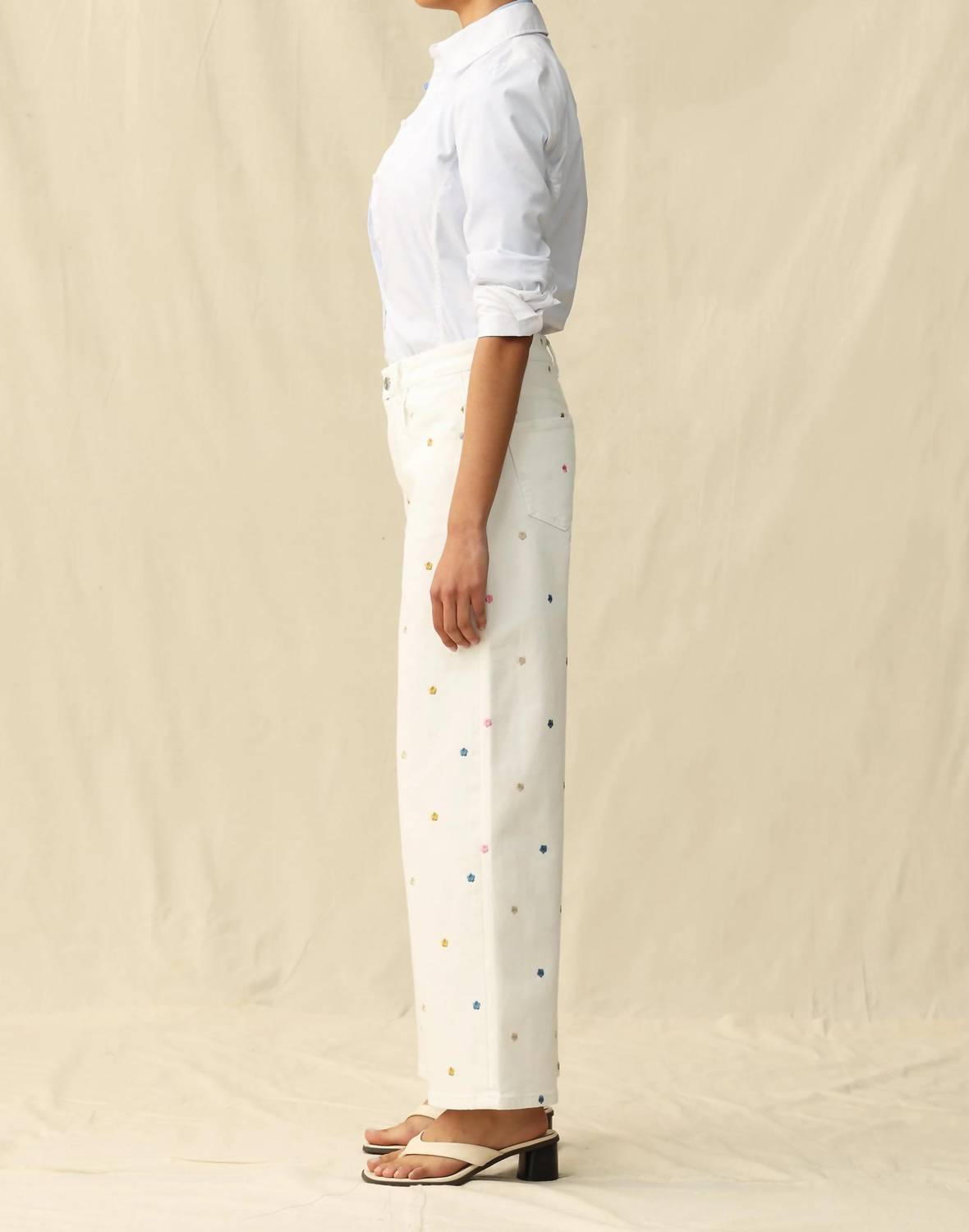 Bayeas - Wide Leg Jeans With Multicolor Embroidery
