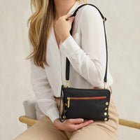 Hammitt Women's Nash Small Crossbody Bag in black brushed gold red zip - women's bag - detail view