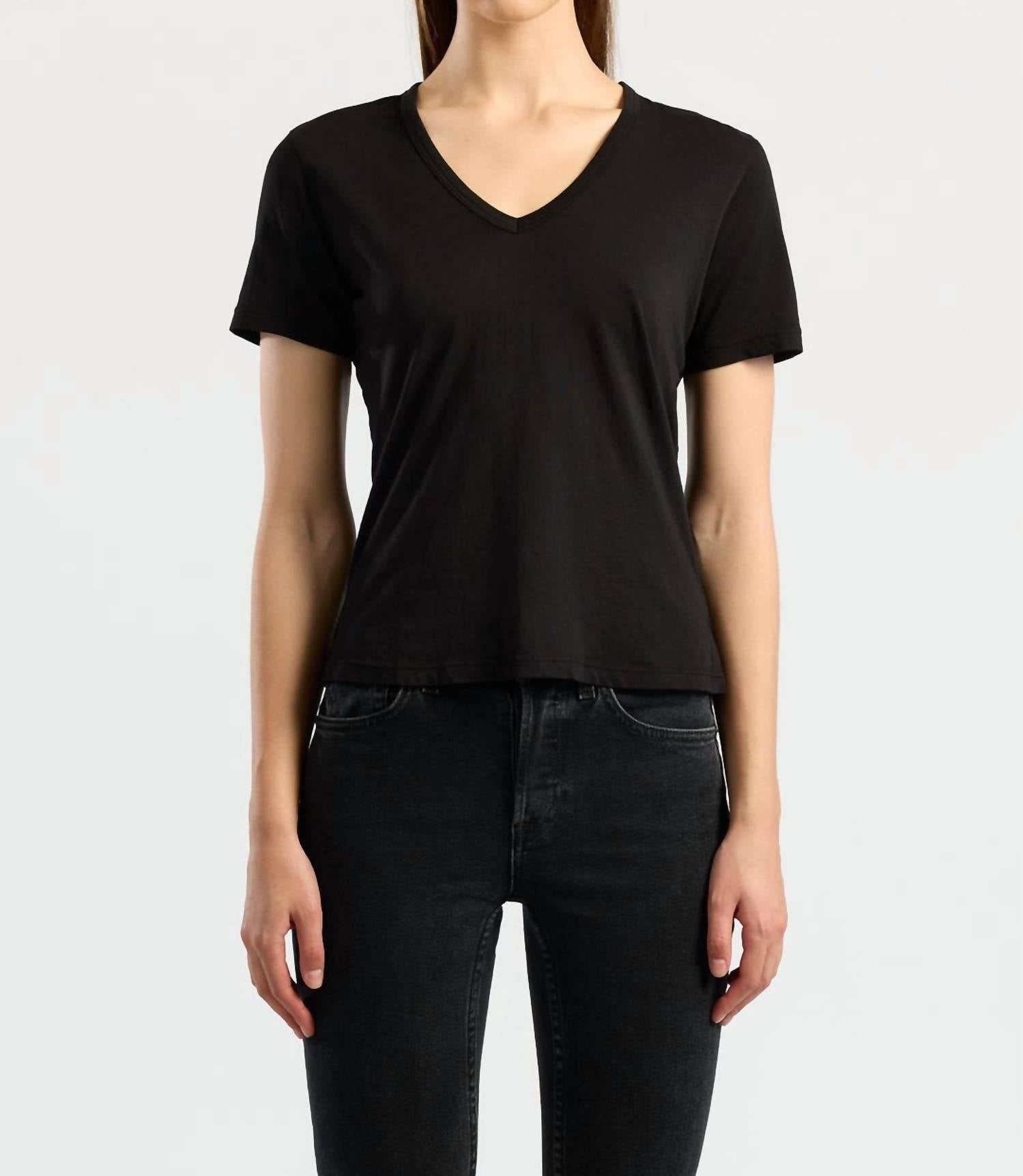 COTTON CITIZEN Standard V-neck Tee in jet black - women's t-shirt