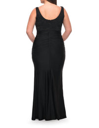 La Femme - Squareneck Jersey Skirt And Lace Bodice Gown