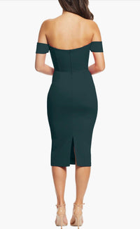 DRESS THE POPULATION Bailey Off The Shoulder Bodycon Dress in pine - women's dress - detail view