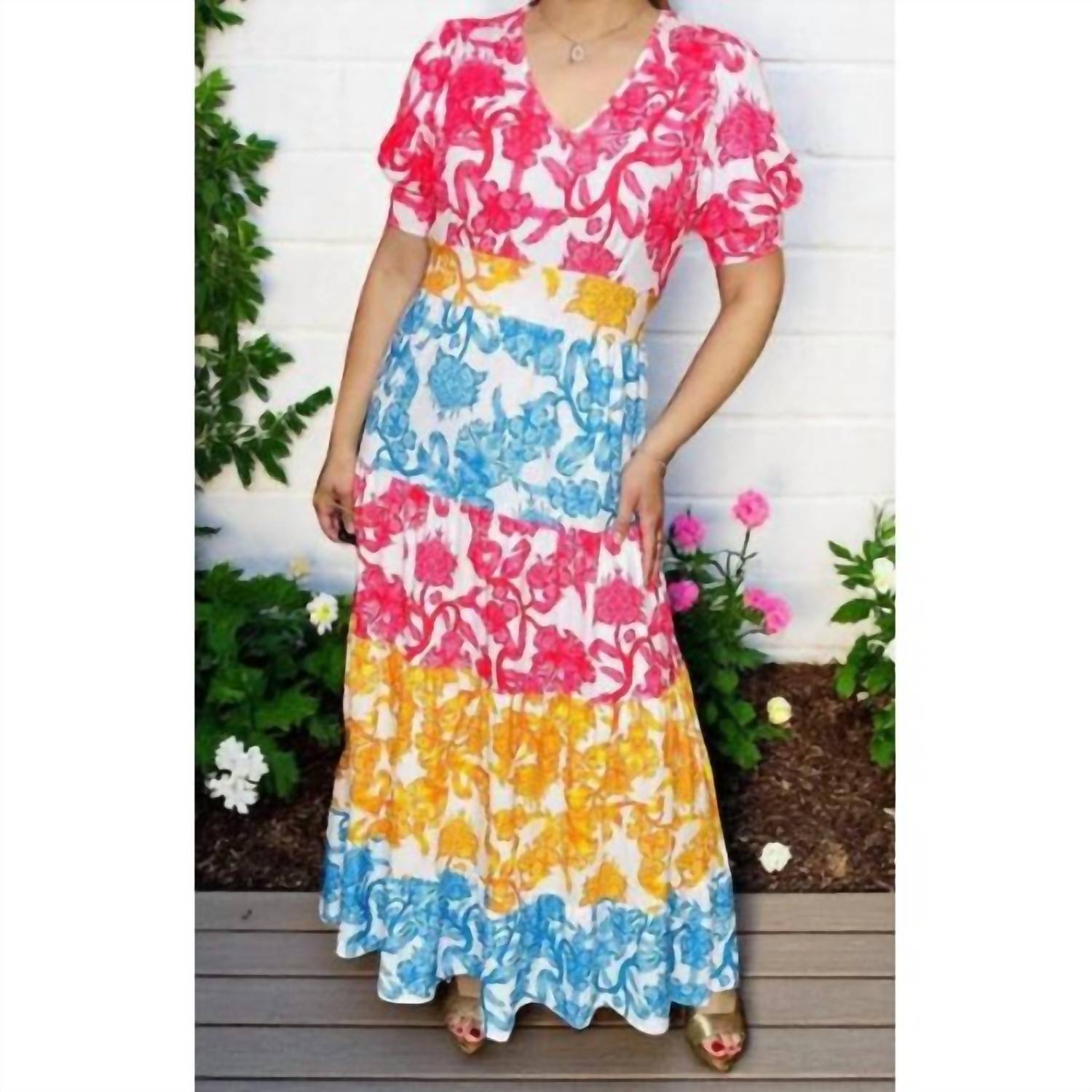 Lady Charm - Floral Color Block Maxi Dress