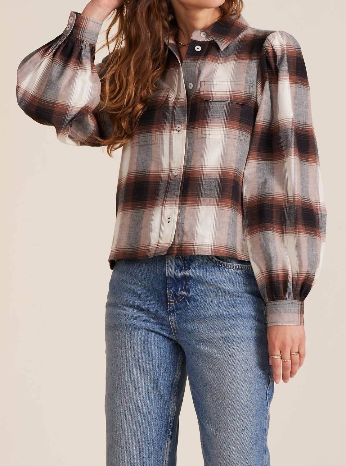 Bobi - Crop Puff Sleeve Shirt with Pocket