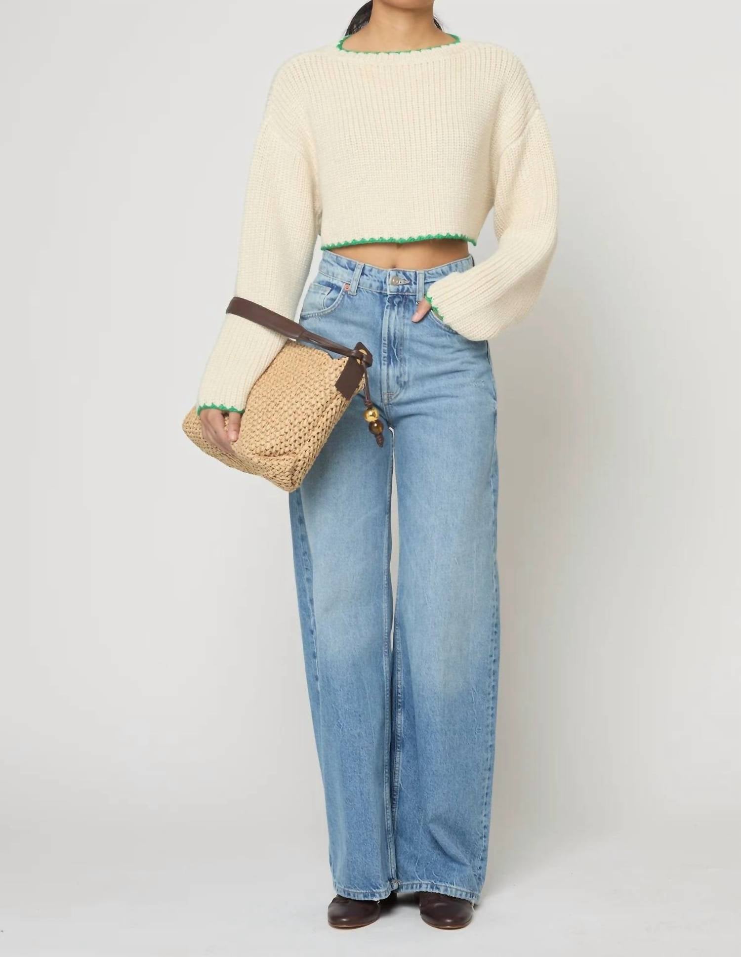 Atelier Delphine Aries Super-cropped Sweater Top in ivory green - women's shirt
