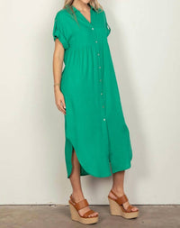 Very J - Oversized Solid Linen Woven Midi Dress
