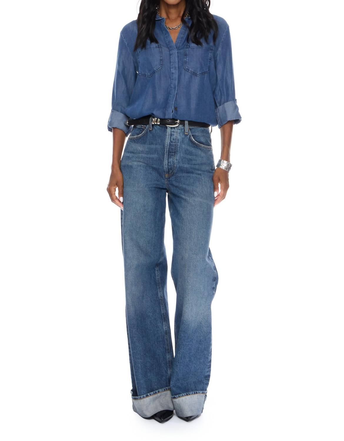 Velvet Heart Riley Denim Shirt in blue - women's shirt - detail view