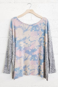 143 Story - Brushed Soft Tie Dye & Cheetah Print Tunic Top