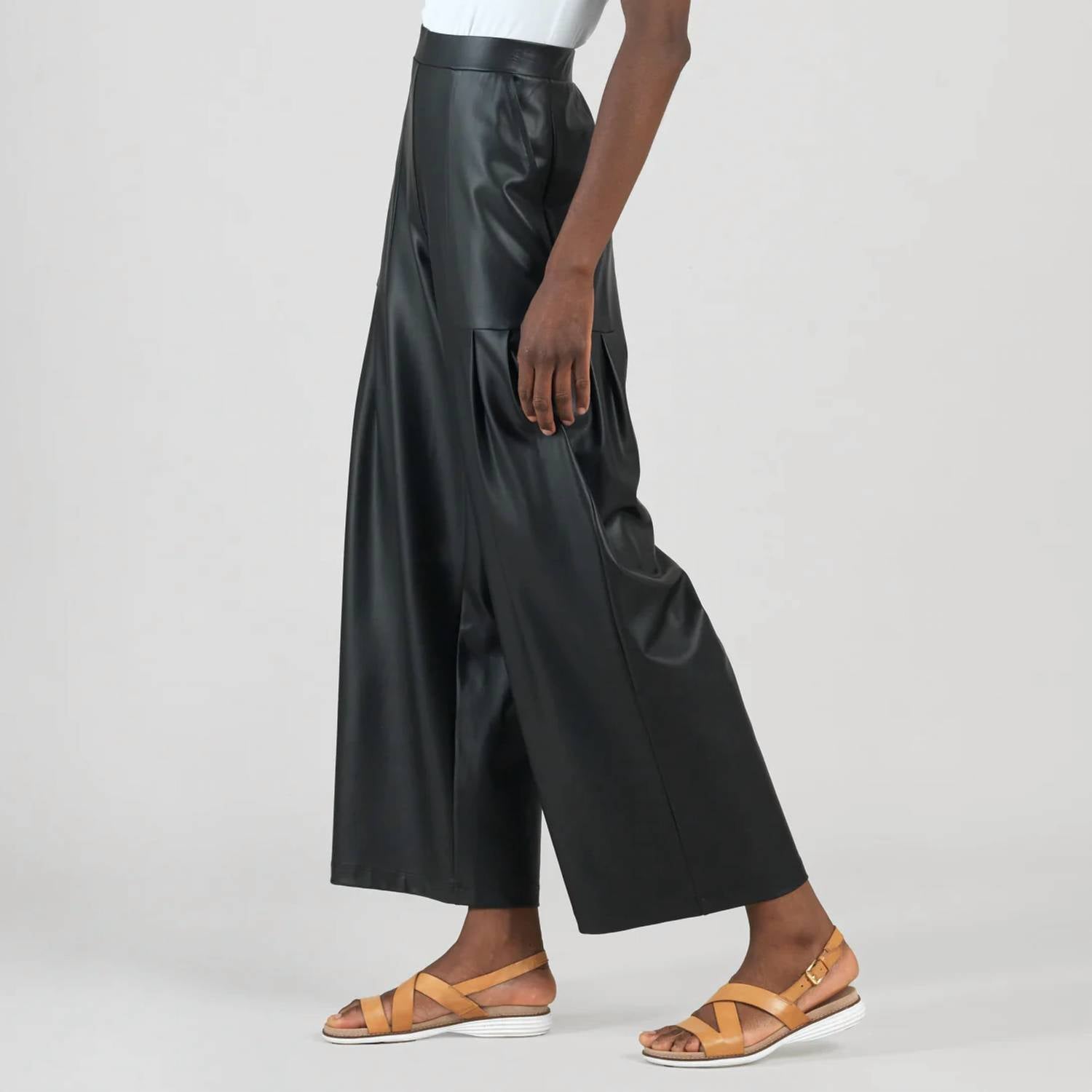 Clara Sunwoo - Liquid Leather Sheen Pleated Wide Leg Pocket Pant