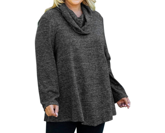 On The Plus Side - Brushed Hacci Cowl Long Sleeve Tunic - Plus