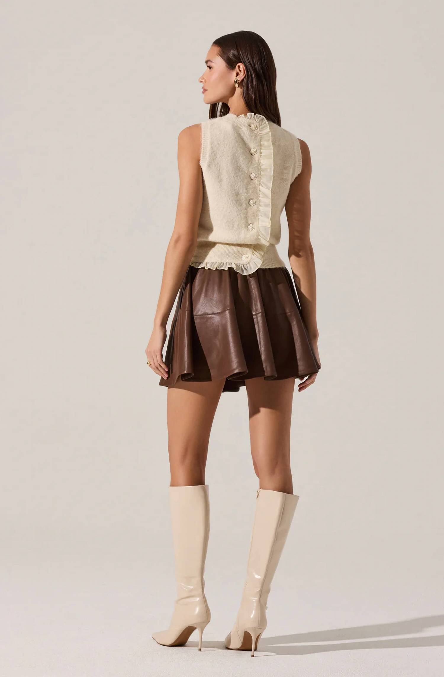 Astr - CHELSEY FLARED FAUX LEATHER SKIRT