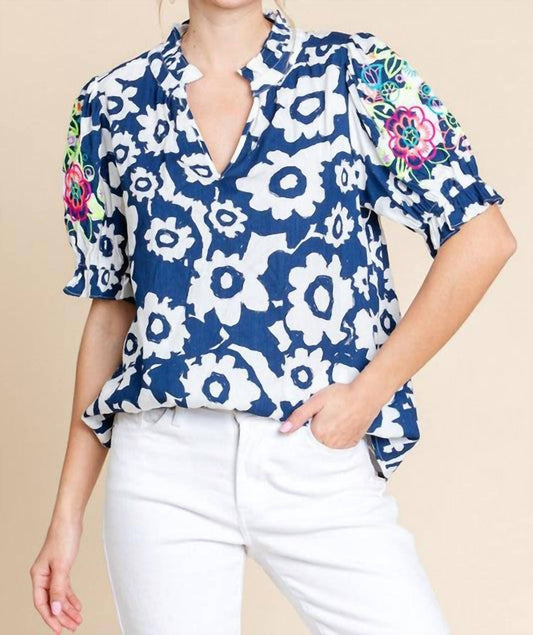 Jodifl - Floral Print Embroidered Top