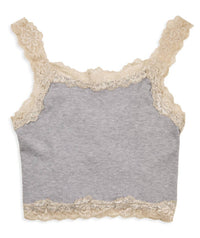 8apart Junior Women's Fitch Floral Lace Strap Crop Cami in grey - women's shirt
