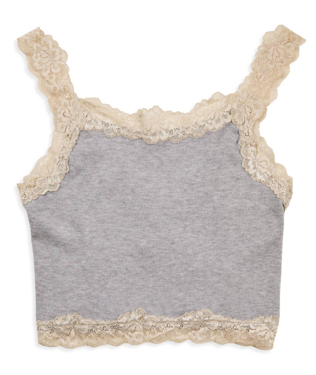 8apart Junior Women's Fitch Floral Lace Strap Crop Cami in grey - women's shirt