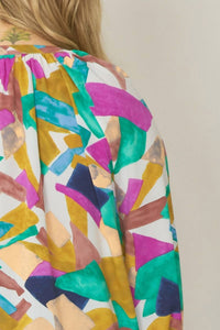 entro Abstract Button Down Blouse in orchid mix - women's blouse - view 6