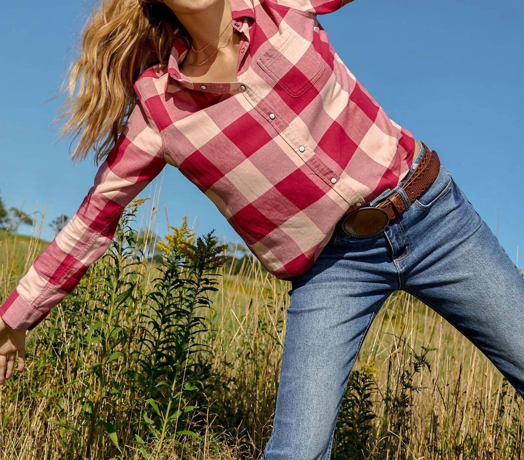 Flags & Anthem Georgianna Collared Neck Shirt in buffalo plaid - women's shirt - alternate view