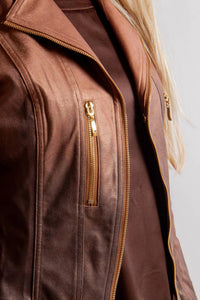 Insight Shades Vegan Leather Moto Jacket in brown - women's jacket - view 4