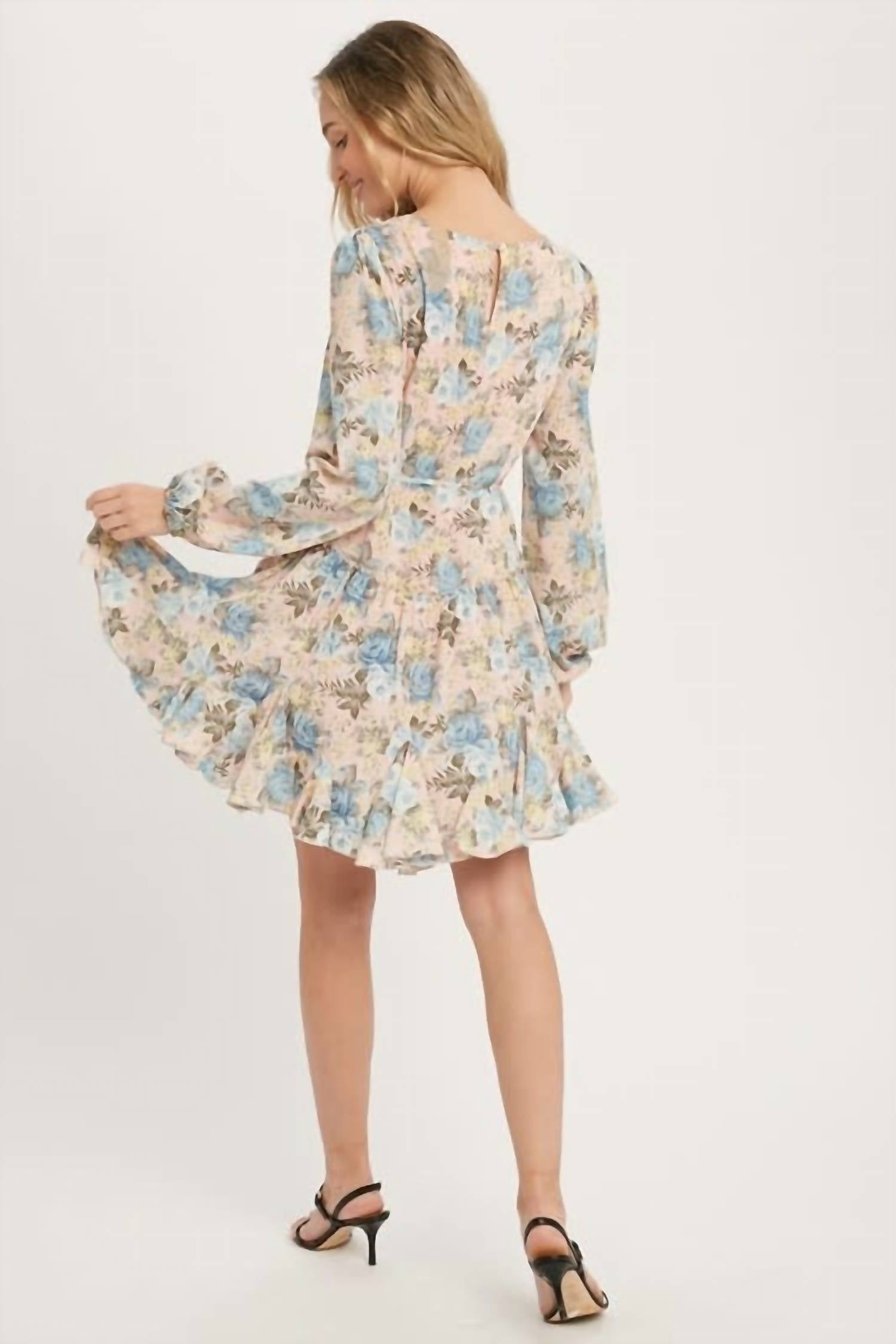 Bluivy - Floral Print Ruffled Swing Dress