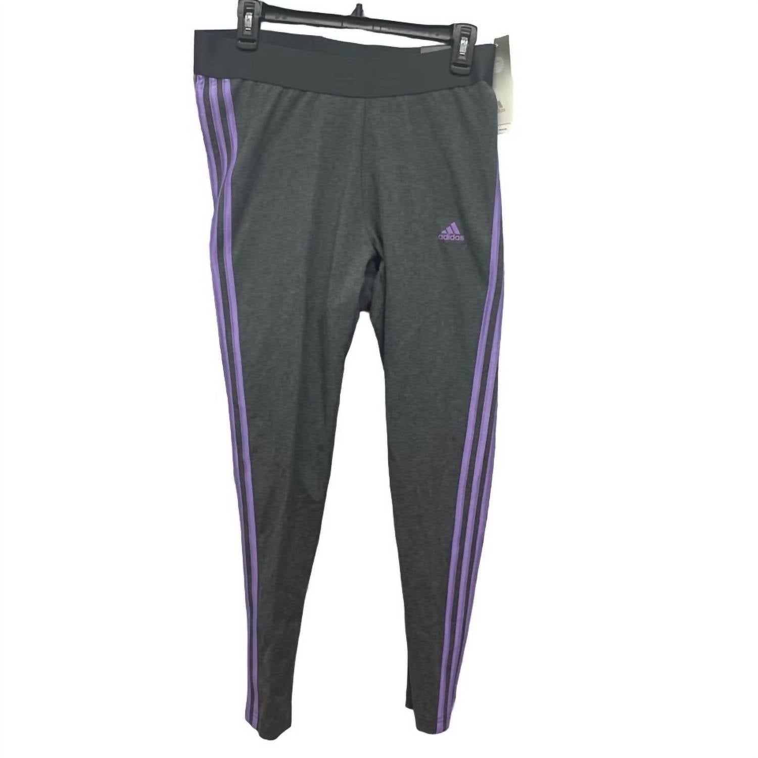 adidas Women's Cotton Blend Mid Rise Tight Fit Athletic Leggings - Plus in gray and purple - women's pants