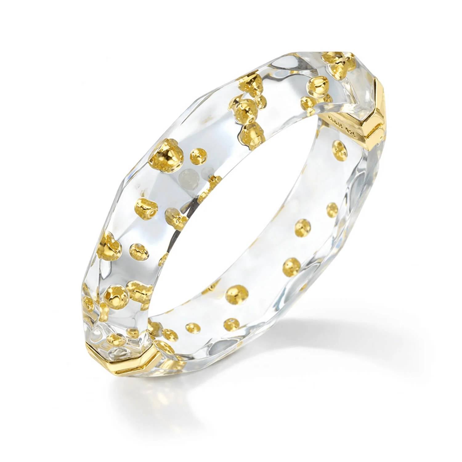 Gold & Honey - Women's Faceted Lucite Bangle With Gold Beads