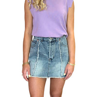 So Me Mini Skirt With Frayed Hem in denim blue - women's skirt