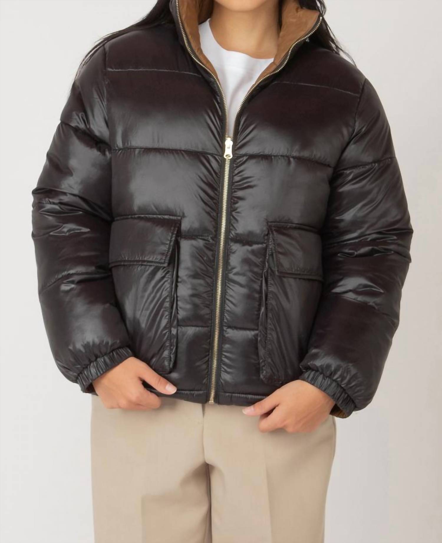 Dex Reversible Puffer Jacket in brown dark brown - women's jacket - alternate view