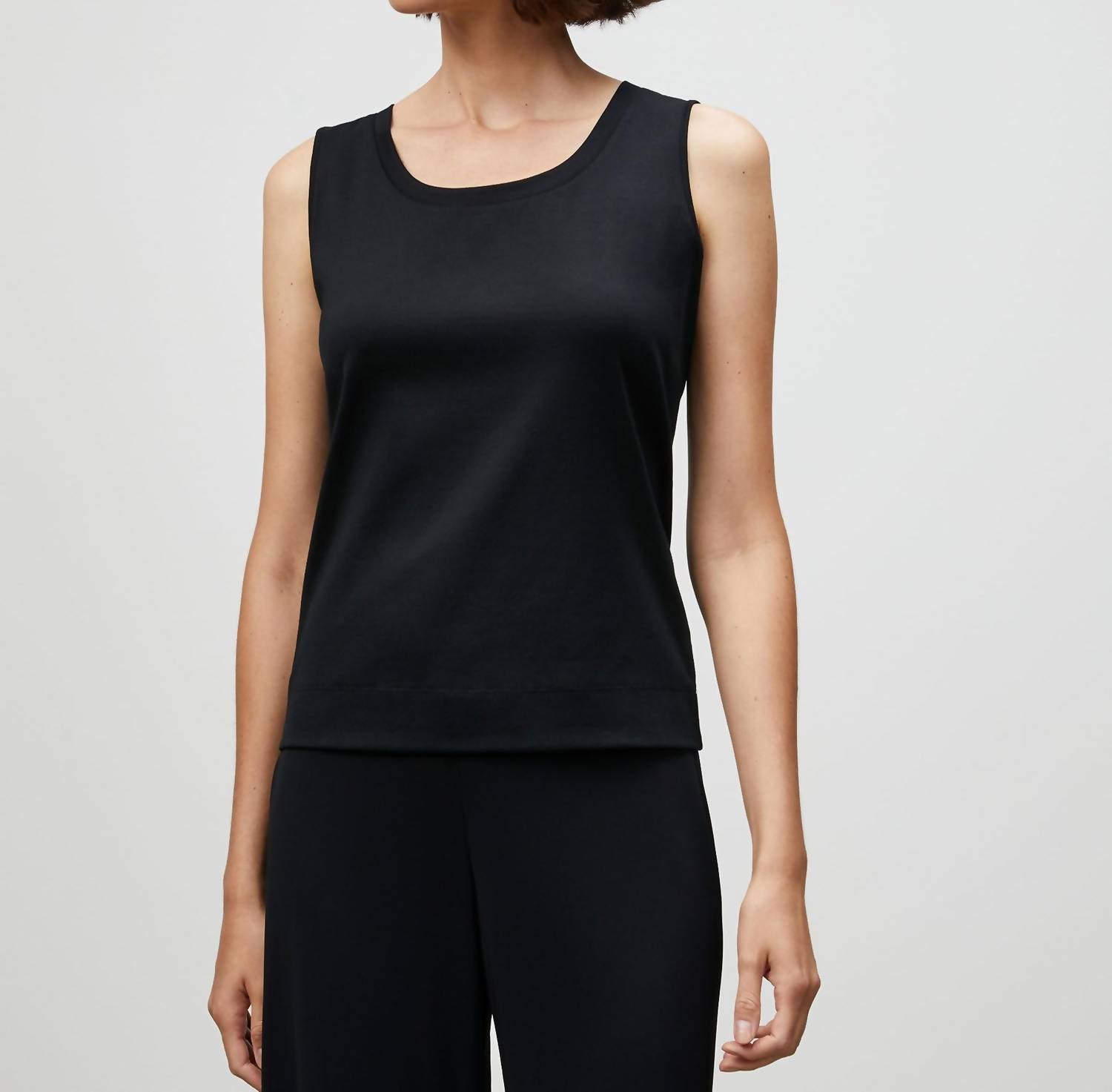 Lafayette 148 Cotton Rib Scoop Neck Tank Top in black - women's tank top