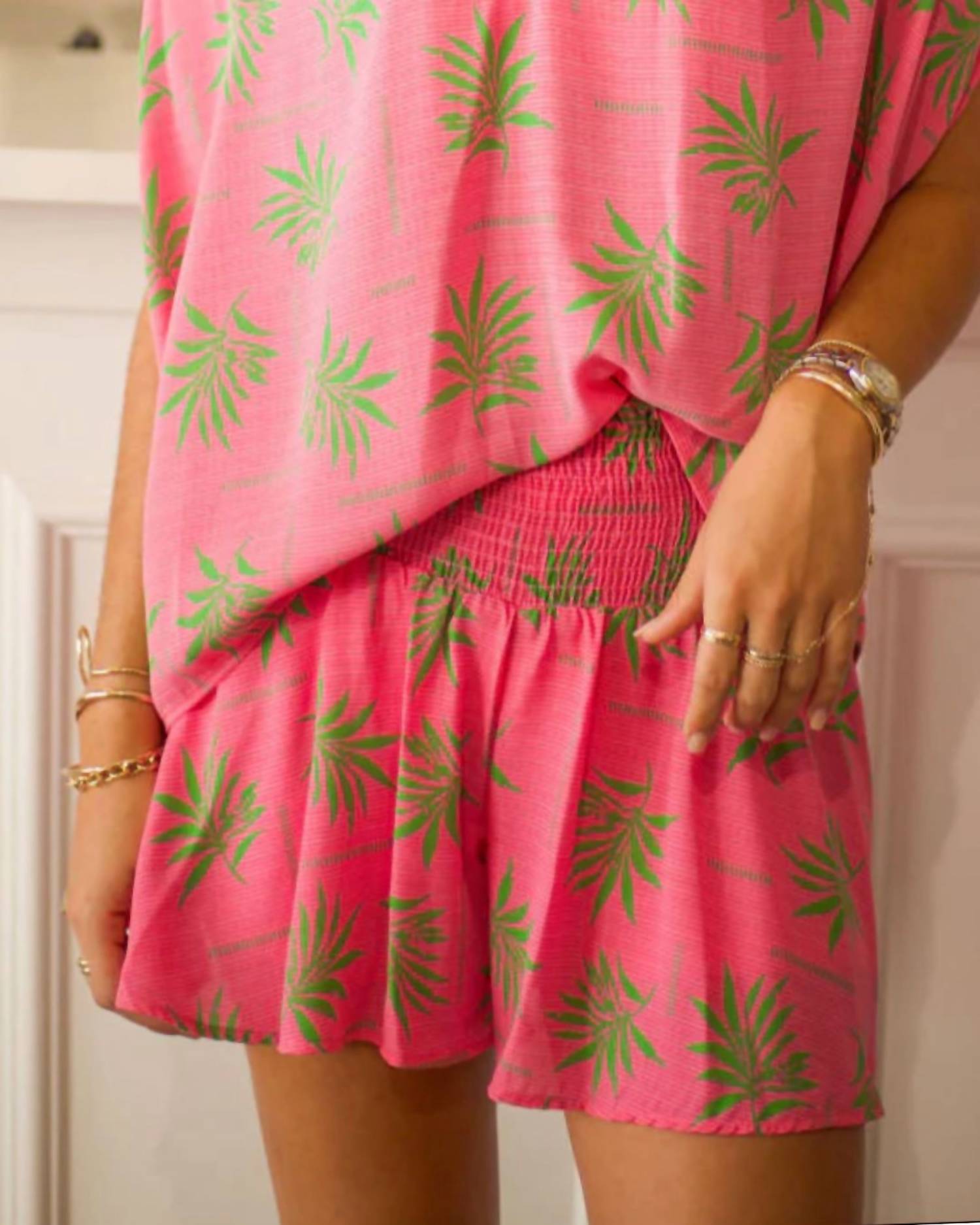 ADRIENNE Smocked Wide Waist Swing Short in summer palms - women's shorts