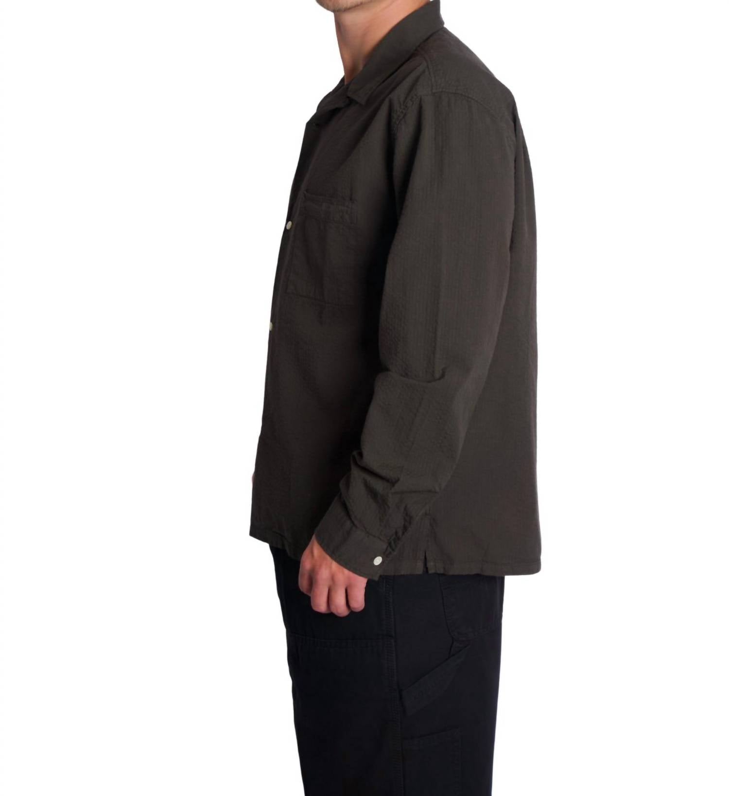 Knickerbocker Fulton Seersucker Shirt in brown - men's long sleeve top - alternate view