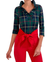 Gretchen Scott - Plaidly Cooper Ruffneck 3/4 Sleeve Top