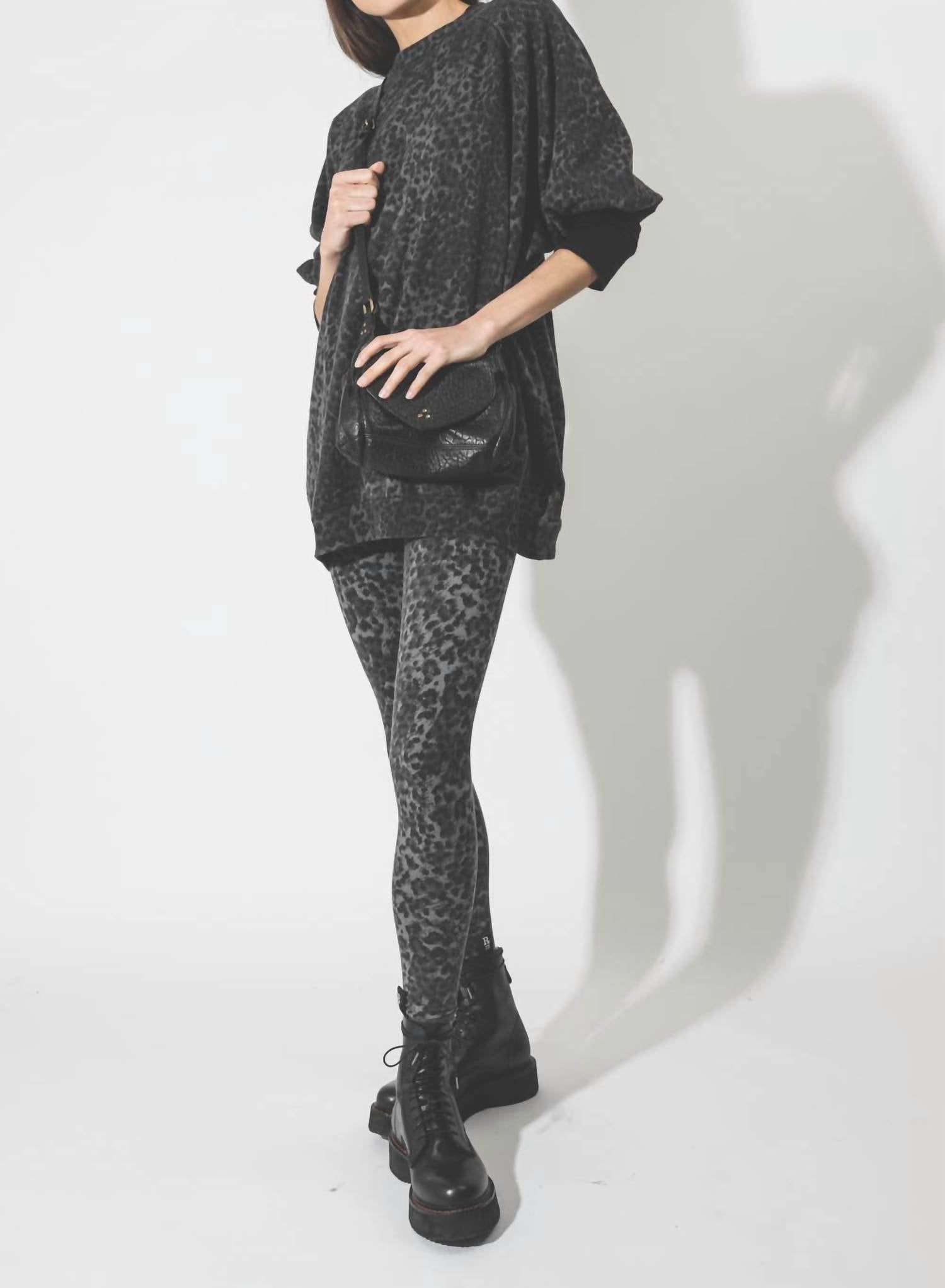 RAGDOLL LA R13 Denim Leggings in anthracite leopard - women's pants
