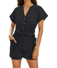 In February - Ava Linen Blend Romper