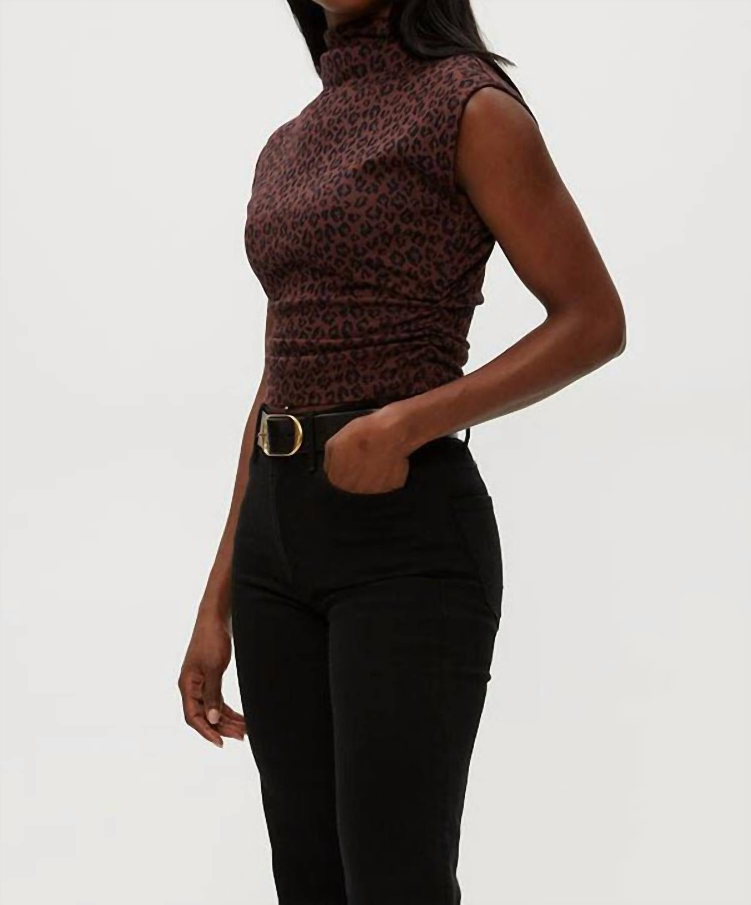 Michael Stars Amara Mock Neck Power Shoulder Top in espresso leopard - women's blouse - view 4