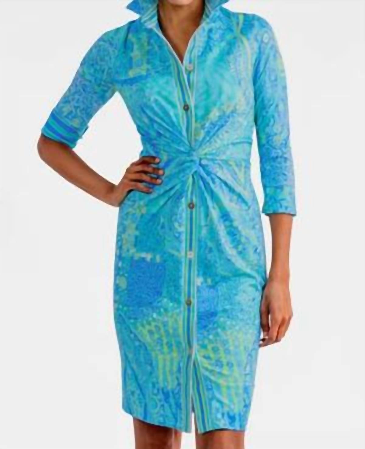 GRETCHEN SCOTT Twist & Shout Grand Bazaar Dress in aqua perwinkle lime - women's dress - detail view
