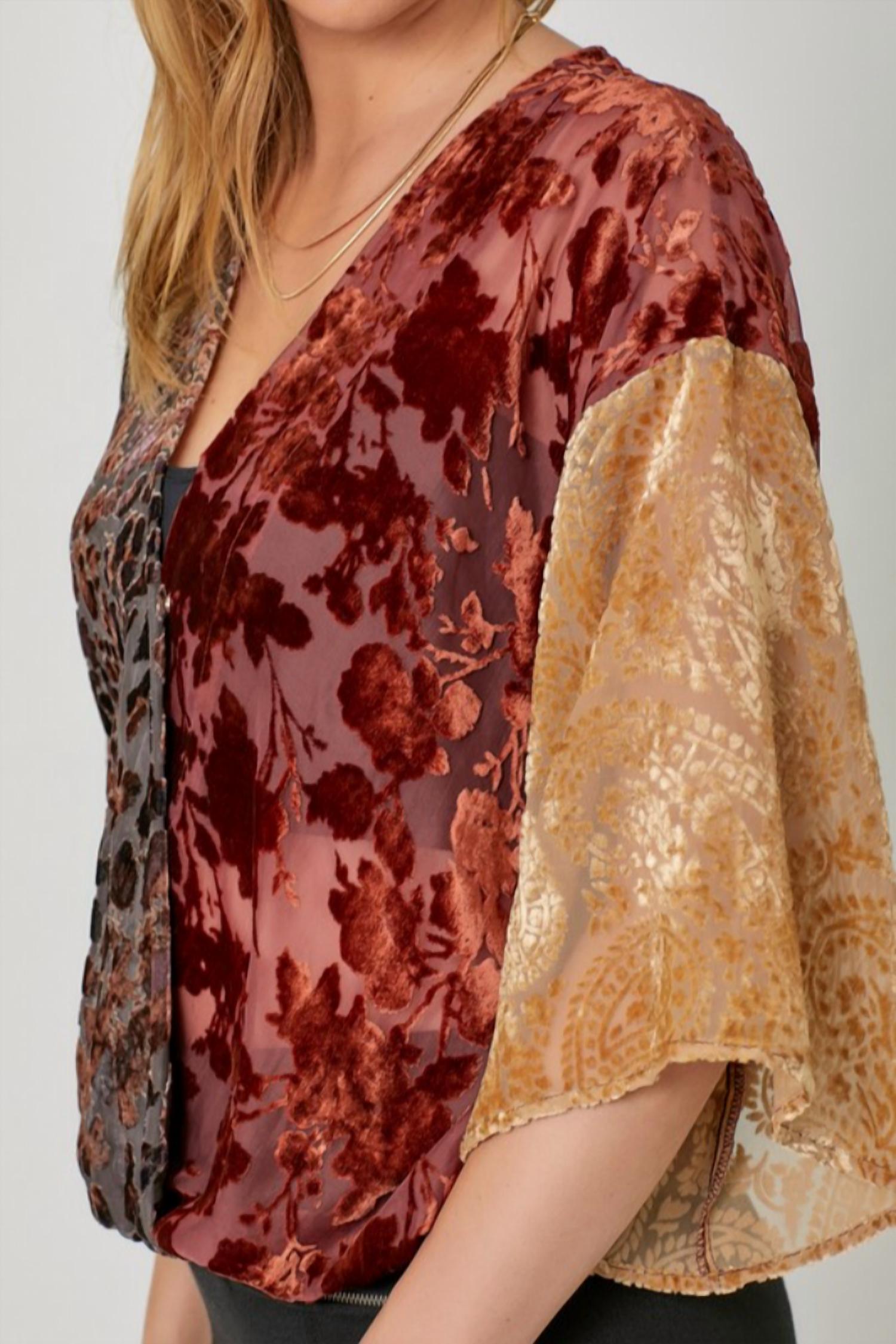 mystree Crimson Luxe Cropped Blouse in burgundy red - women's blouse - alternate view