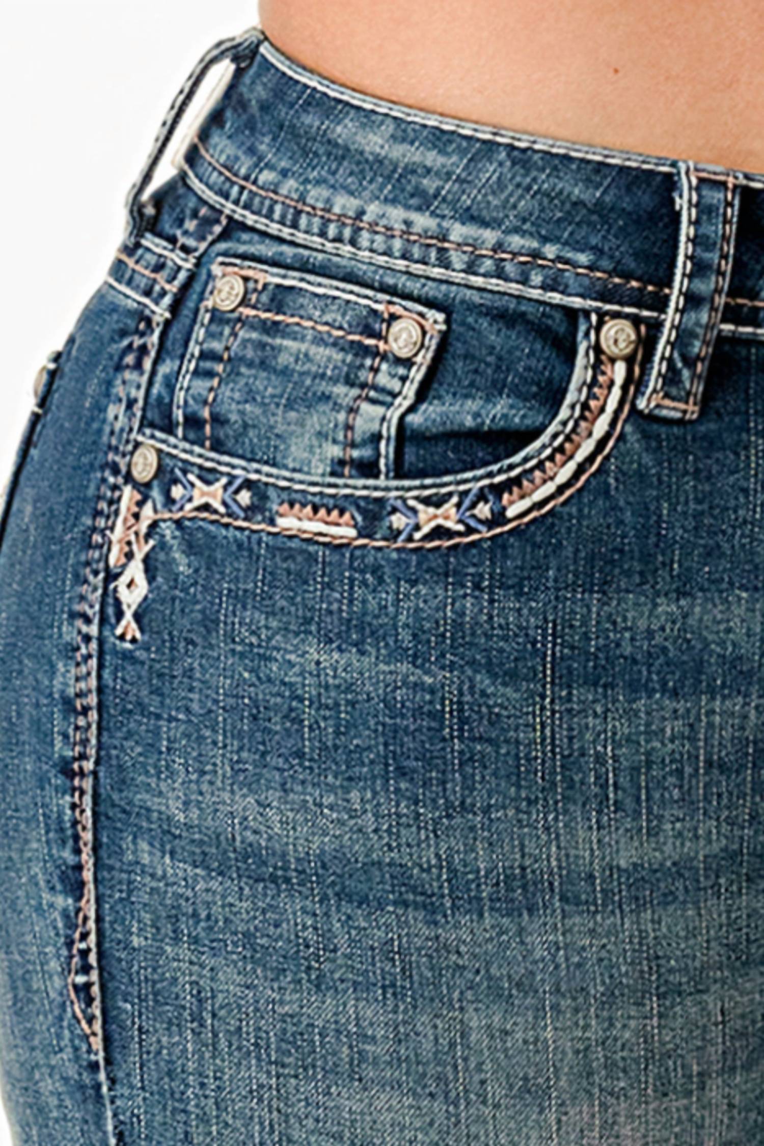 Grace In La - STEER HEAD & TRIBAL FEATHERS MID RISE BOOTCUT EMBROIDERED JEANS