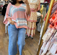 Pol - Stripe Crochet Oversized Top