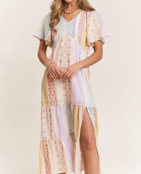 J.Nna - Patch-work V-neck Midi Dress