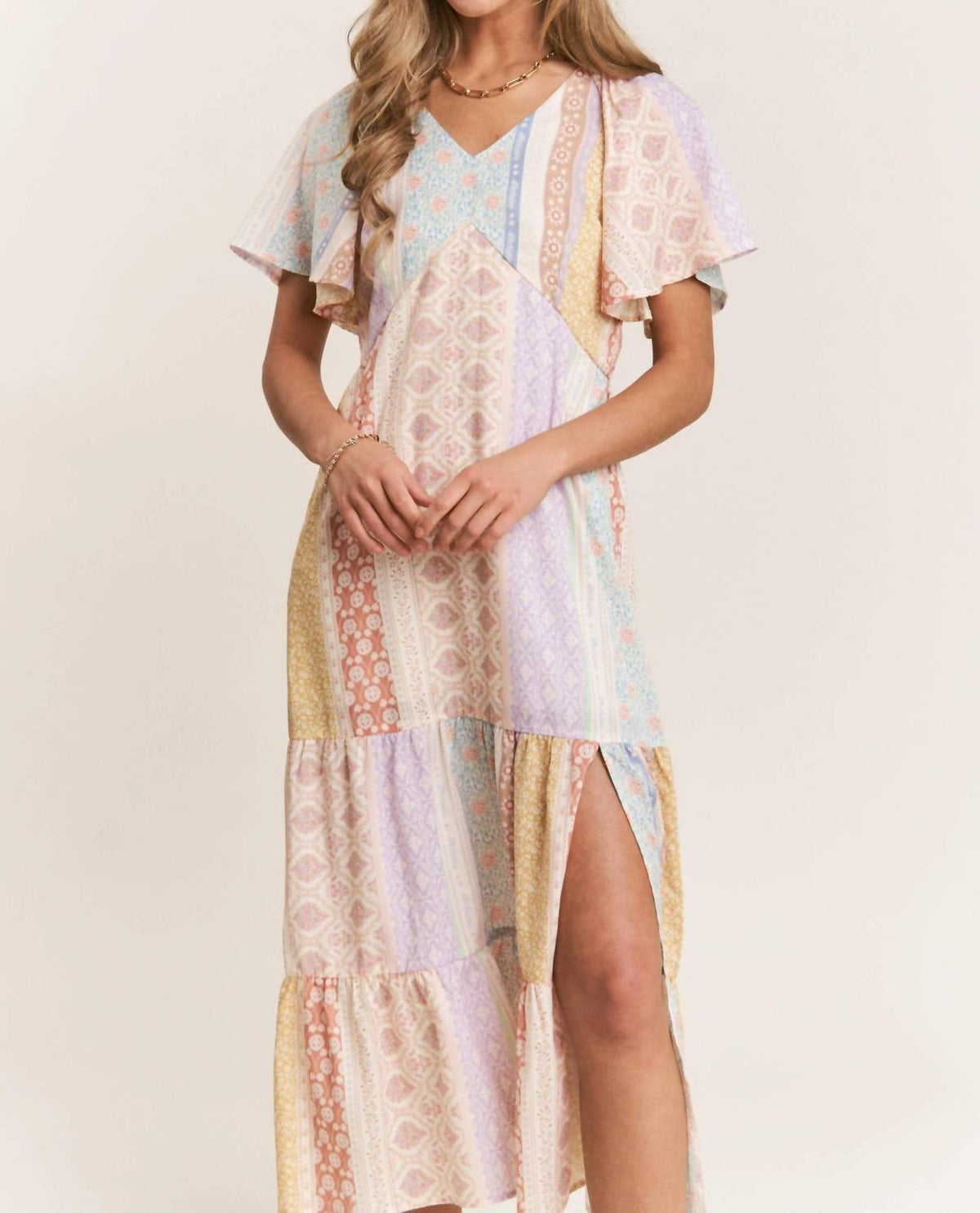 J.Nna - Patch-work V-neck Midi Dress