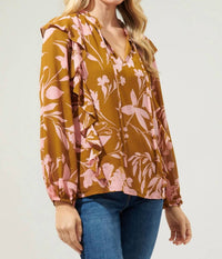 Sugarlips - Floral Chessie Balloon Sleeve Ruffle Blouse