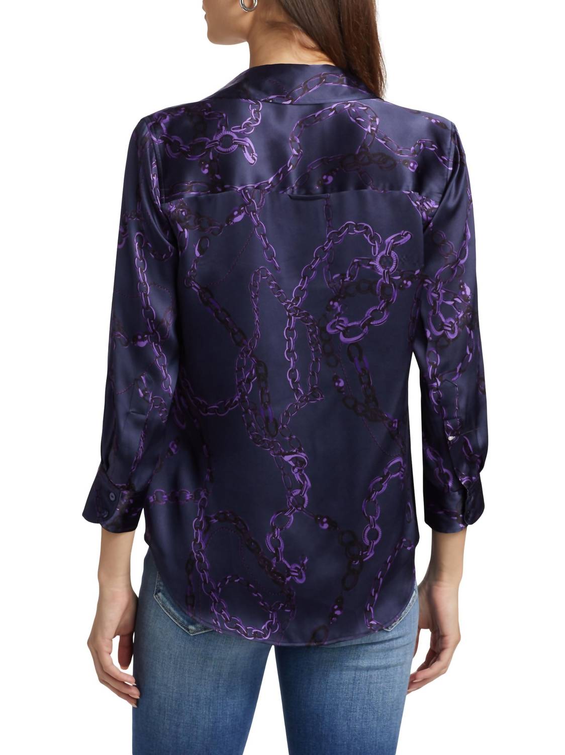 L'Agence - Dani 3/4 Sleeve Chain-print Silk Shirt